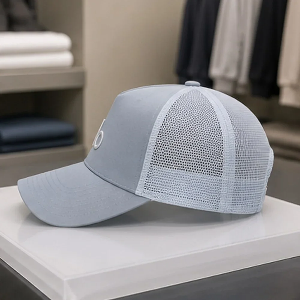 ALO Yoga Mist Blue Gray Pilates Mesh Trucker Cap Hat OS